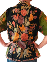 Load image into Gallery viewer, Back of Multicolored Floral Tjap Style Classic Men's Collared, Short Sleeve, Left-Breast Pocket, Handcrafted 100% Cotton Batik Shirt from Java, Indonesia