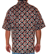 Load image into Gallery viewer, Back photo of Geometric Clover and Parang Detail Motif Men&#39;s Batik Shirt
