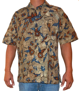 Wayang Bird and Leaf Men's Batik Shirt