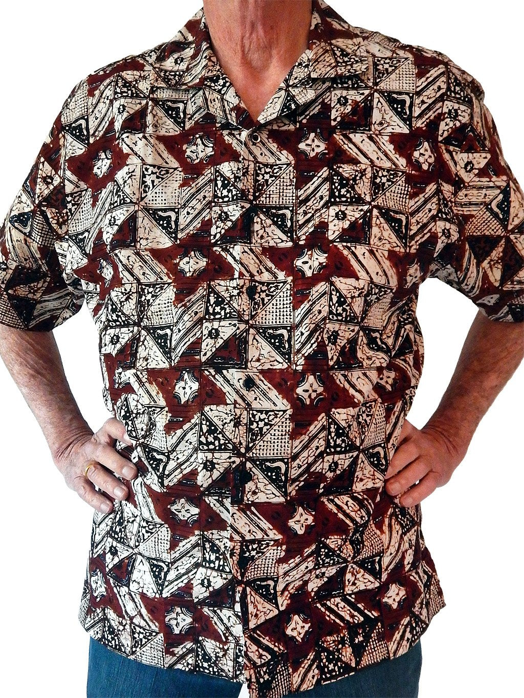 Geometric Red Star Men's Batik Shirt
