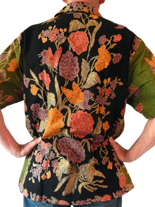  Back of Multicolored Floral Tjap Style Classic Men's Collared, Short Sleeve, Left-Breast Pocket, Handcrafted 100% Cotton Batik Shirt from Java, Indonesia