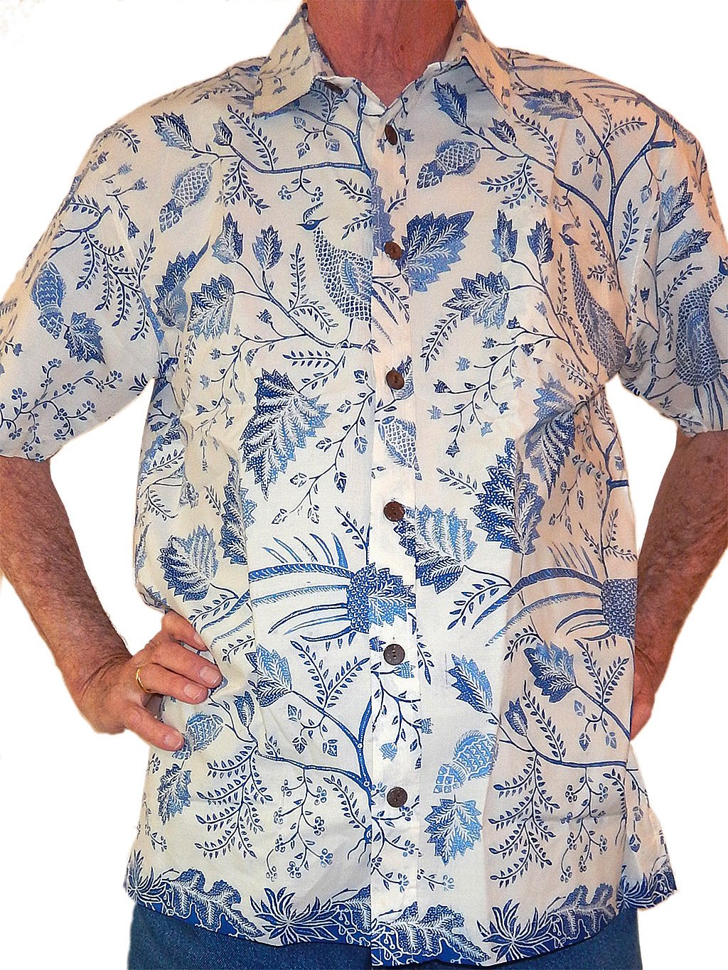 Wayang Pheasant and Broad Leaf Men's Batik Shirt